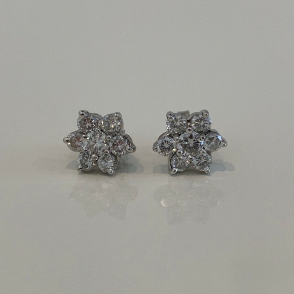 DIAMOND ROUND BRILLIANT FLOWER STUD EARRINGS 1.4CT - Picture 11 of 16